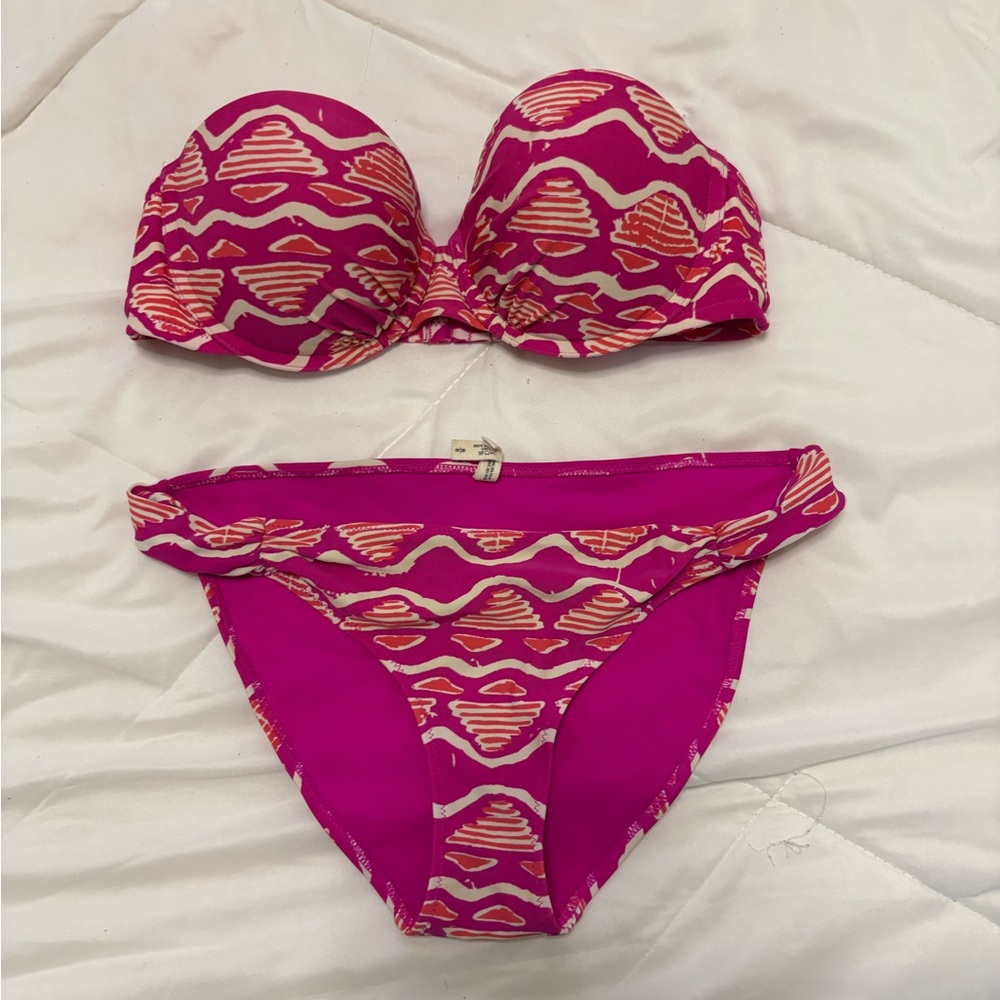 Aerie Vibrant Pink and Cream Bikini